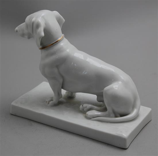 A Fraureuth porcelain figure of a Dachshund, modelled by Oskar Pflug, c.1919-26, 18cm